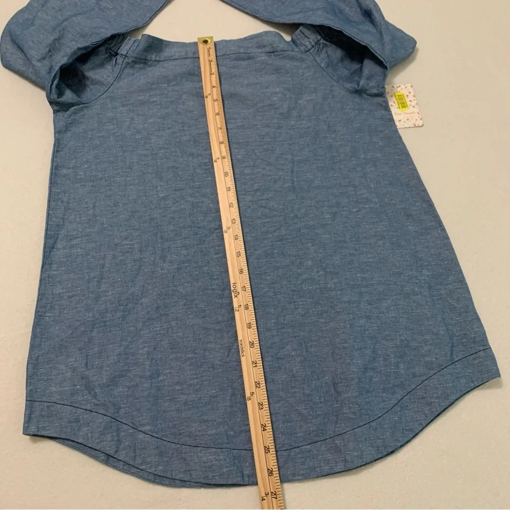 NEW Free People Women's Off Shoulder Long Sleeve Chambray Linen Blend Top Blue S - Picture 12 of 16